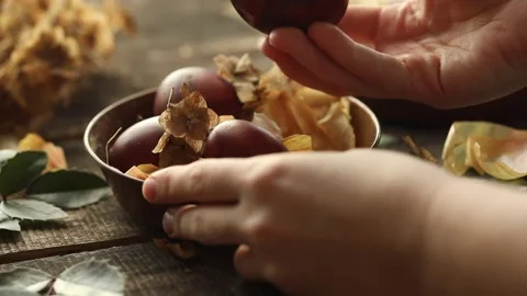 Naturally colored Easter eggs with onion skin Stock Footage 148941917