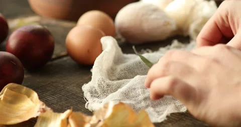 Naturally colored Easter eggs with onion skin. Stock Footage 148941932