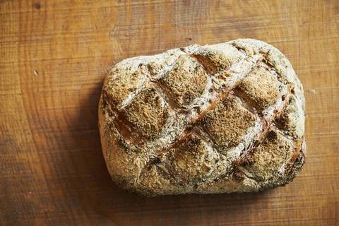 Naturally fermented rye bread on the table Stock Photos