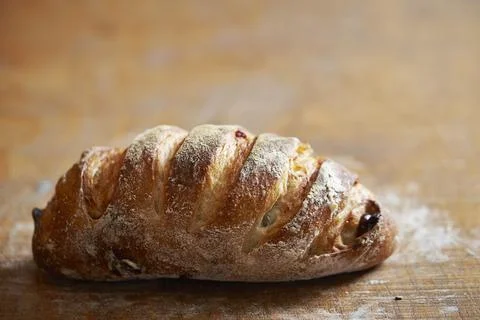 Naturally fermented rye bread on the table Stock Photos