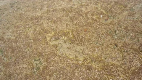 Naturally formed patterns on a surface ground of pamukkale hot spring, Turkey Stock Footage 205688823