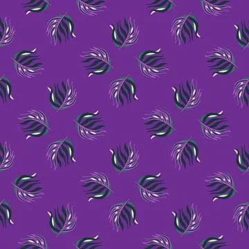 Nature abstract seamless pattern with geometric leaf branches shapes. Purple  Stock Illustration
