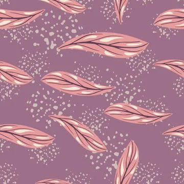 Nature abstract seamless pattern with random pink simple doodle leaves shapes 스톡 일러스트