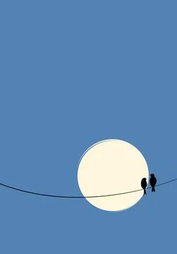 Nature abstract wallpaper. vector of a sky with two birds on a wire Иллюстрация