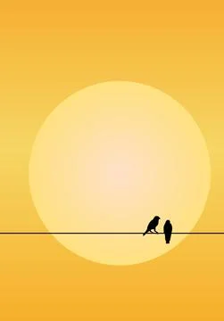 Nature abstract wallpaper. vector of a sunset with two birds on a wire Stock Illustration