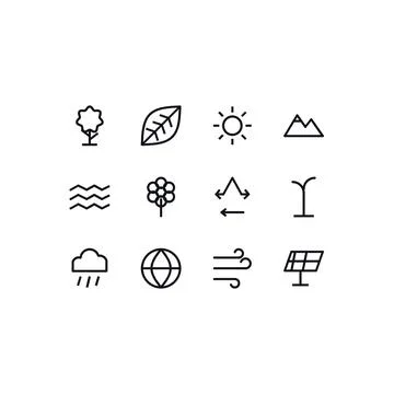 Nature And Environment Icon Set 20 Black White Line Icons Editable Stroke Vector Stock Illustration