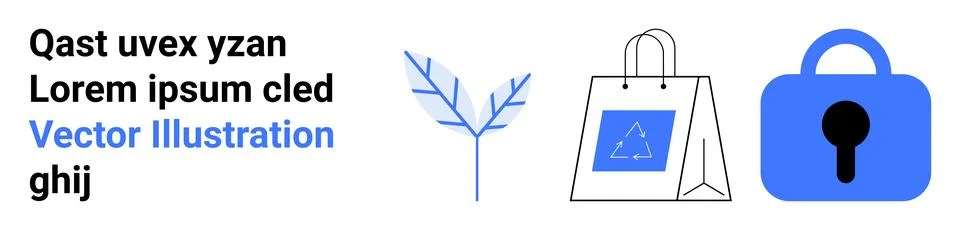 Nature and Security Elements with Shopping Bag Vector Representation in Blu.. Stock Illustration