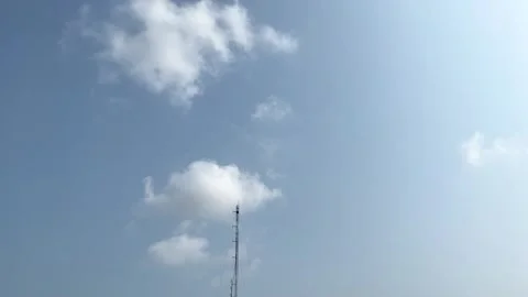 Nature and Technology, Communication Tower On Blue Sky Stock Footage 276610007