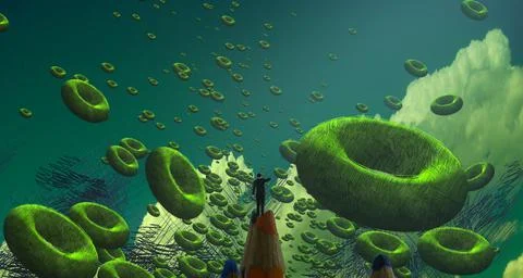 Nature and wilderness theme. Imaginary world. Alternative realm. Surrealism. Illustrazione stock