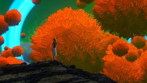 Nature and wilderness theme. Imaginary world. Alternative realm. Surrealism. Stock Illustration