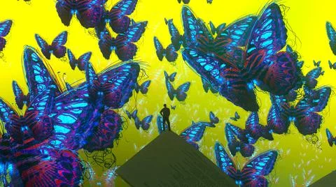 Nature and wilderness theme. Imaginary world. Alternative realm. Surrealism. Illustrazione stock