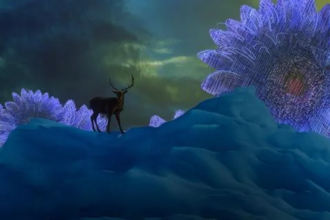 Nature and wilderness theme. Imaginary world. Alternative realm. Surrealism. Stock Illustration
