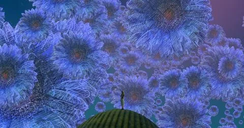 Nature and wilderness theme. Imaginary world. Alternative realm. Surrealism. Illustrazione stock