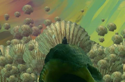 Nature and wilderness theme. Imaginary world. Alternative realm. Surrealism. Stock Illustration