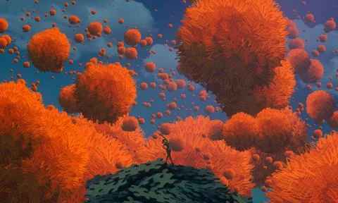 Nature and wilderness theme. Imaginary world. Alternative realm. Surrealism. Stock Illustration