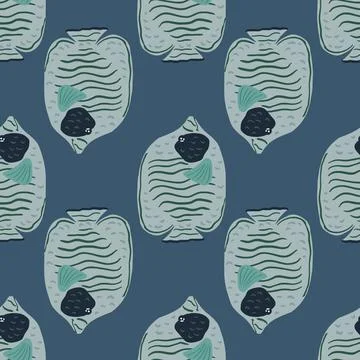 Nature aqua seamless pattern with light blue butterfly fish ornament. Navy bl Illustrazione stock