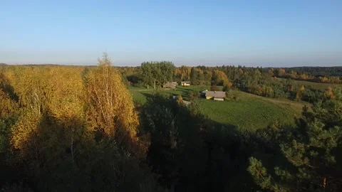 Nature autumn Eastern Europe village drone footage Stock Footage