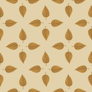 Nature autumn seamless pattern with brown falling leaf print. Light beige bac Illustrazione stock