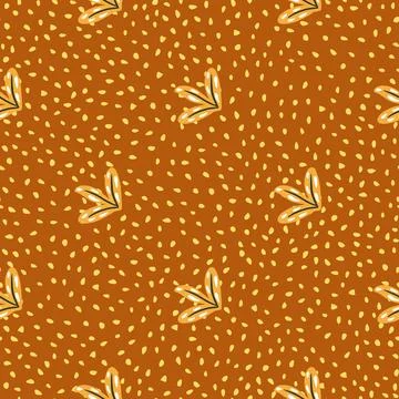 Nature autumn seamless pattern with doodle simple leaves ornament. Brown dott Stock Illustration