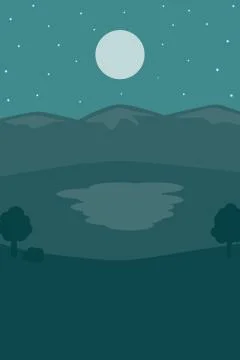 Nature backdrop. mountain and tree with moon on sky. Stock Illustration