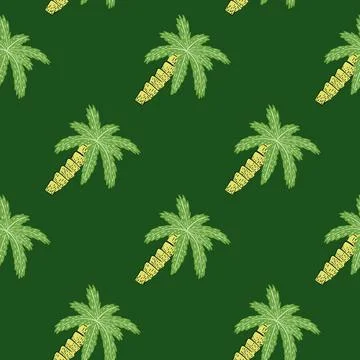 Nature beach seamless pattern with doodle palm tree ornament. Green palette a 스톡 일러스트