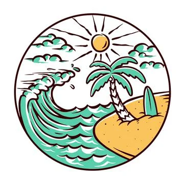 Nature beach view vector illustration hand drawn Stock Illustration