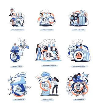 Nature biodiversity vector illustration set mother earth climate change Illustrazione stock