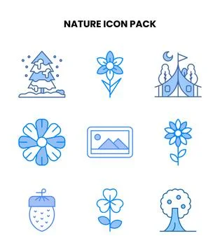 Nature Blue Vector Icons Pack Stock Illustration