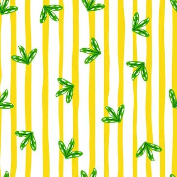 Nature botanic seamless pattern with green random leaves elements. Yellow and 스톡 일러스트