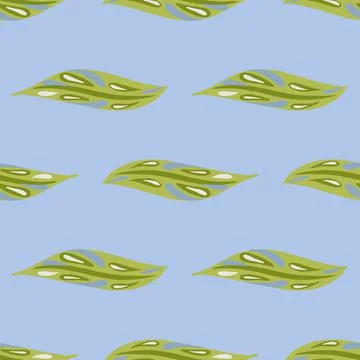Nature botany seamless pattern with bright green doodle leaf silhouettes orna Illustrazione stock