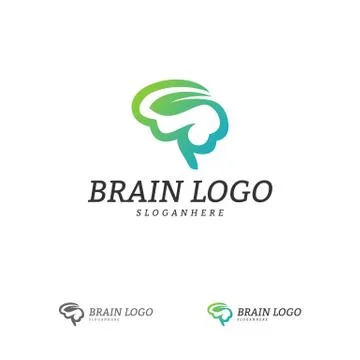 Nature Brain Logo Vector Template. Brain Mind with Leaf Logo Concepts Stock Illustration