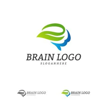 Nature Brain Logo Vector Template. Brain Mind with Leaf Logo Concepts Stock Illustration