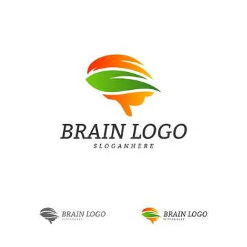 Nature Brain Logo Vector Template. Brain Mind with Leaf Logo Concepts Stock Illustration