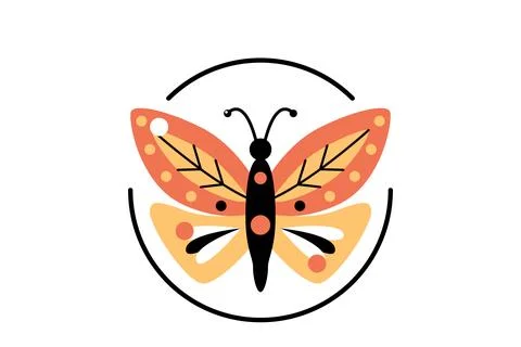 Nature butterfly icon. Vector flat illustration of an orange insect with wi.. Stock Illustration