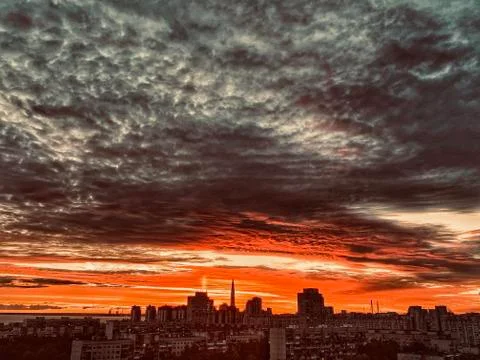 Nature can show its anger in different ways. Sunset in the city Stock Photos
