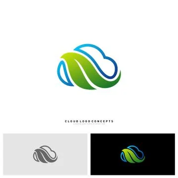 Nature Cloud Logo Design Concept Vector. Cloud with Leaf Logo Template Vector Stock Illustration