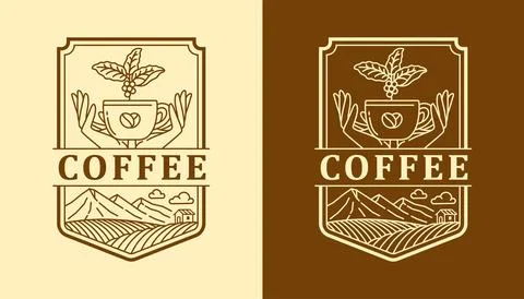 Nature coffee line art vector design template Stock Illustration