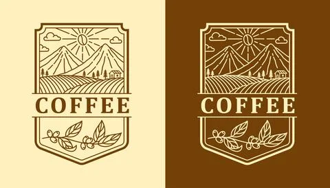 Nature coffee line art vector design template Stock Illustration