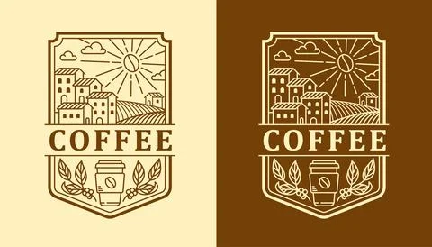 Nature coffee line art vector design template Stock Illustration