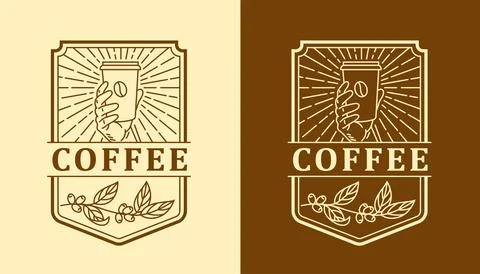 Nature coffee line art vector design template Stock Illustration