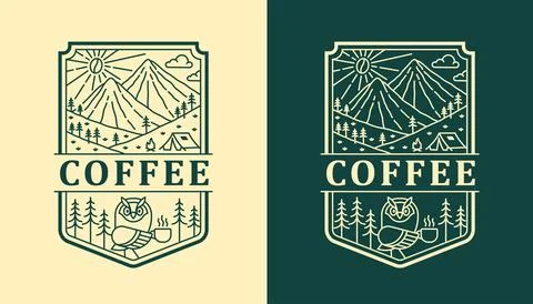 Nature coffee line art vector design template Stock Illustration