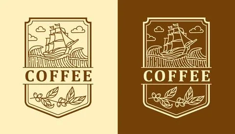 Nature coffee line art vector design template Stock Illustration
