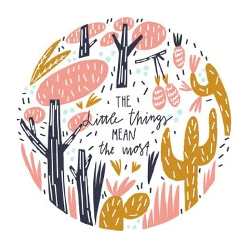 Nature composition and hand drawn quote The little things mean the most Stock Illustration