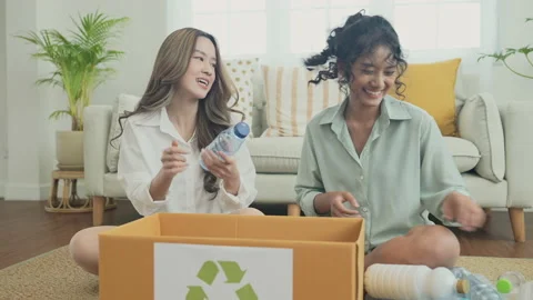 Nature conservation concept of 4k Resolution. Asian women collecting garbage  Stock Footage 198200149