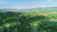 Nature Countryside Scenery Green Mountains Blue Sky Horizon Sunny Aerial Drone Stock Footage