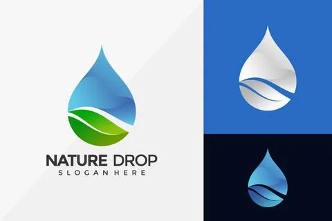 Nature Drop, Wave Leaf Logo Design, Modern Logo Designs Vector Illustration T Stock Illustration