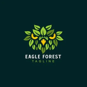 Nature eagle head with leaves feather Stock Illustration