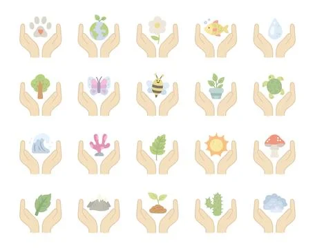 Nature ecology icon set featuring paw Ilustração Stock