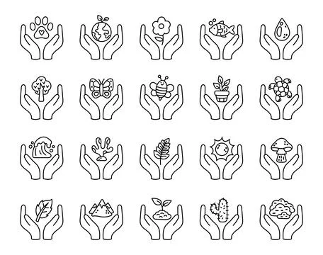 Nature ecology icon set featuring paw Ilustração Stock