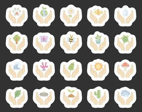 Nature ecology icon set featuring paw Ilustração Stock